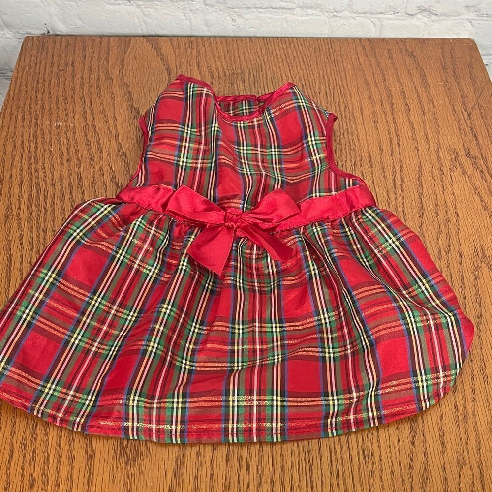 Simply Dog Plaid Christmas Dress w/Bow Sz Medium